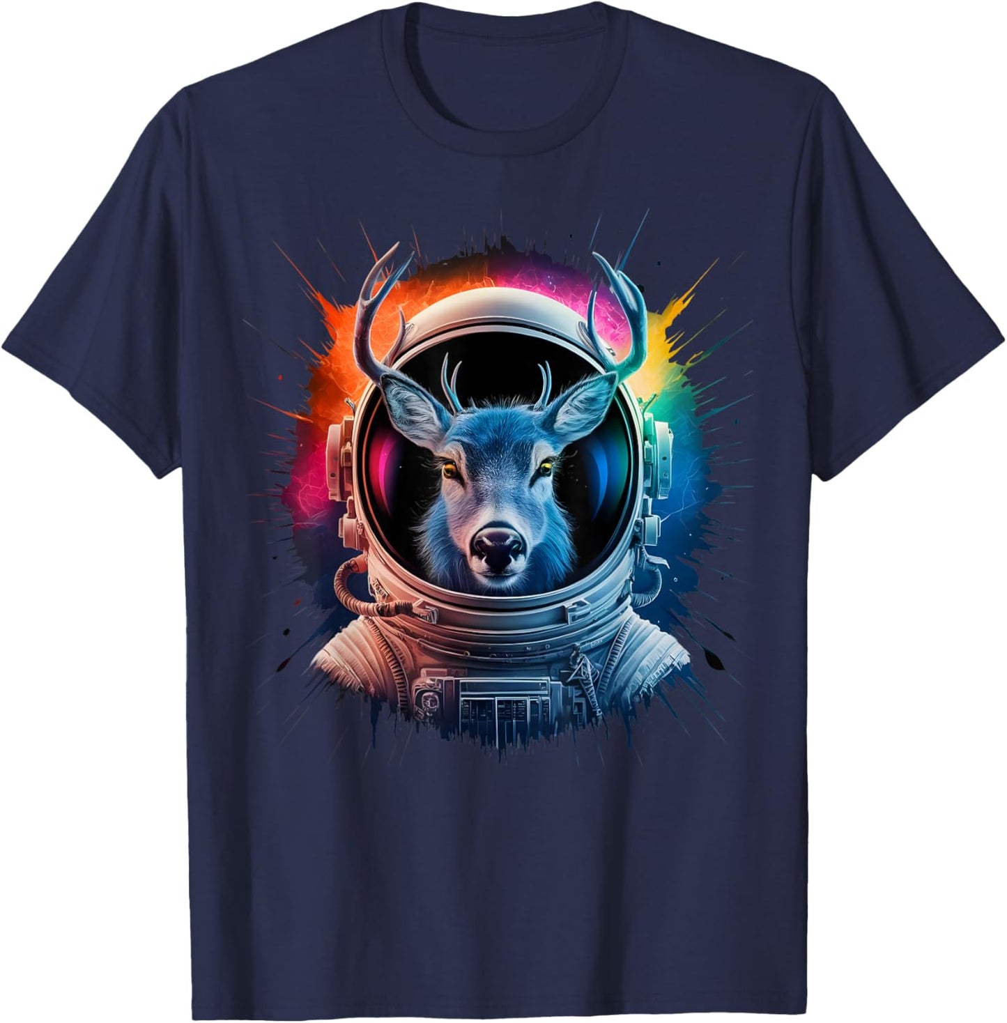 Deer Men Woman Colorful Deer Space Astronaut Deer T-Shirt - T-Shirt | Navy