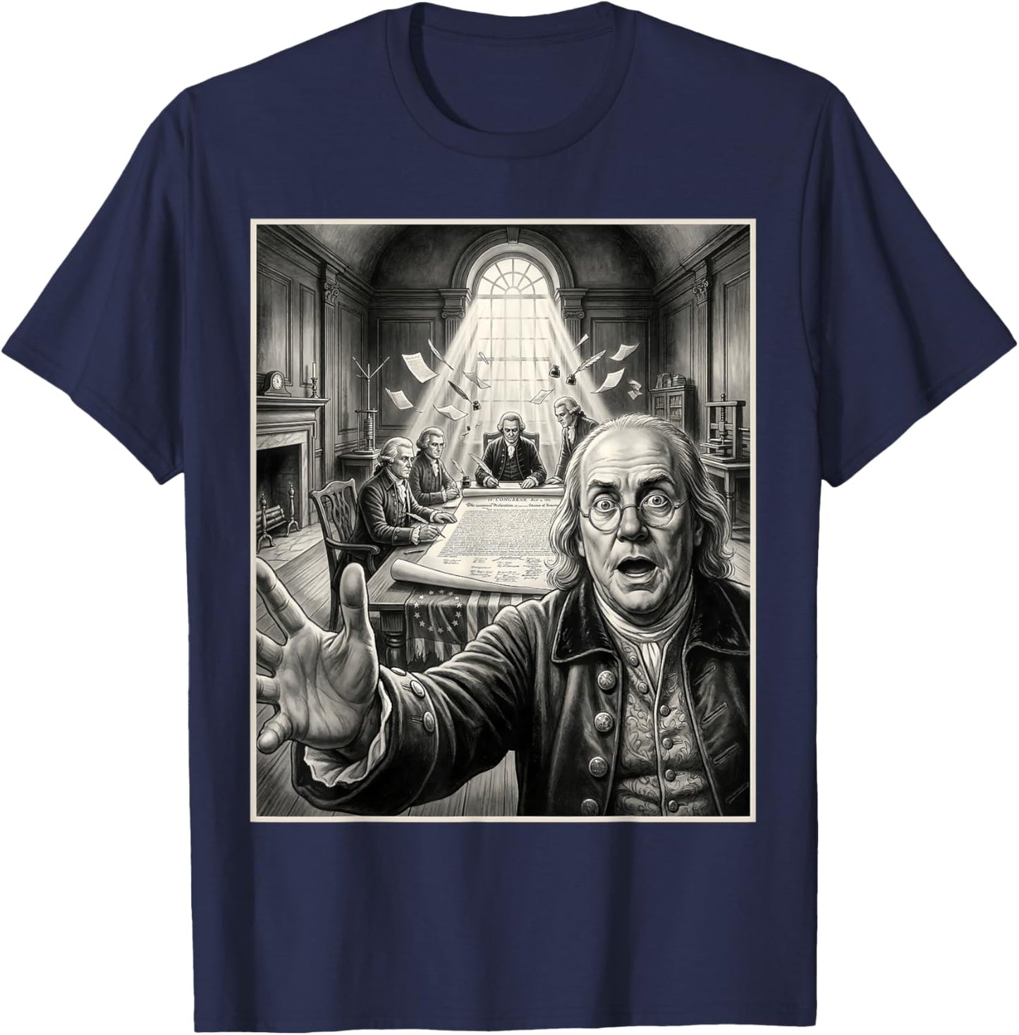 Declaration of Independence Selfie Benjamin Franklin USA T-Shirt - T-Shirt | Navy
