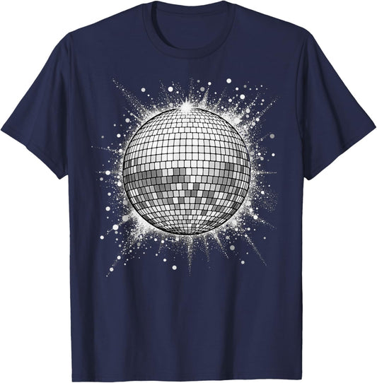 Black and White Disco Ball T-Shirt - T-Shirt | Navy