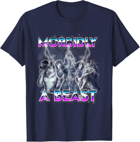 Funny Alpha Wolf Meme Morbidly A Beast T-Shirt - T-Shirt | Navy