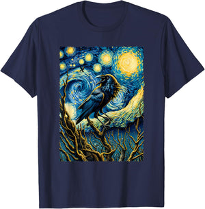 Crow Starry Night Funny Mystical Crow T-Shirt - T-Shirt | Navy