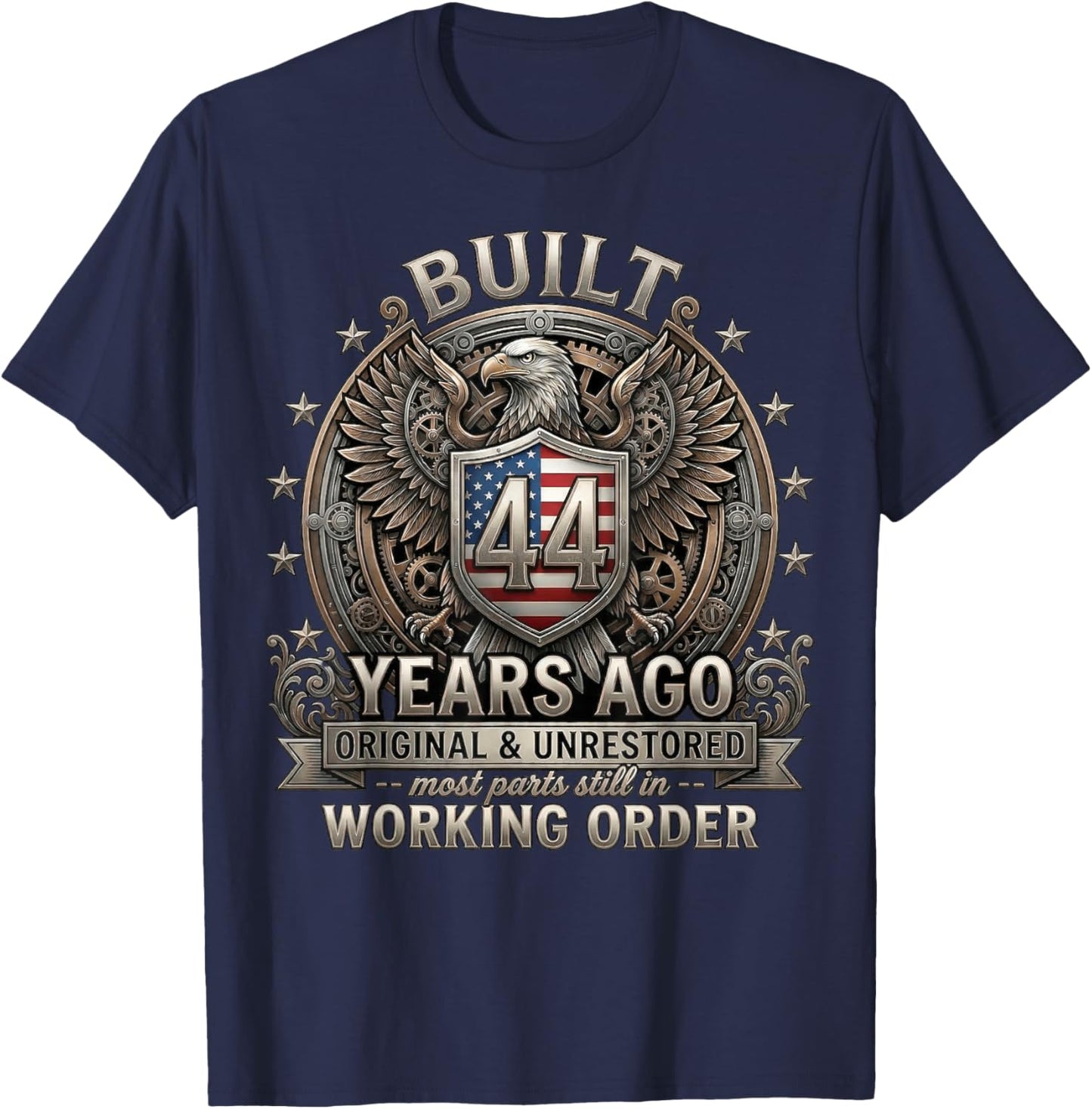 Vintage 44th Birthday Built 44 Years Ago Patriotic USA Flag T-Shirt - T-Shirt | Navy