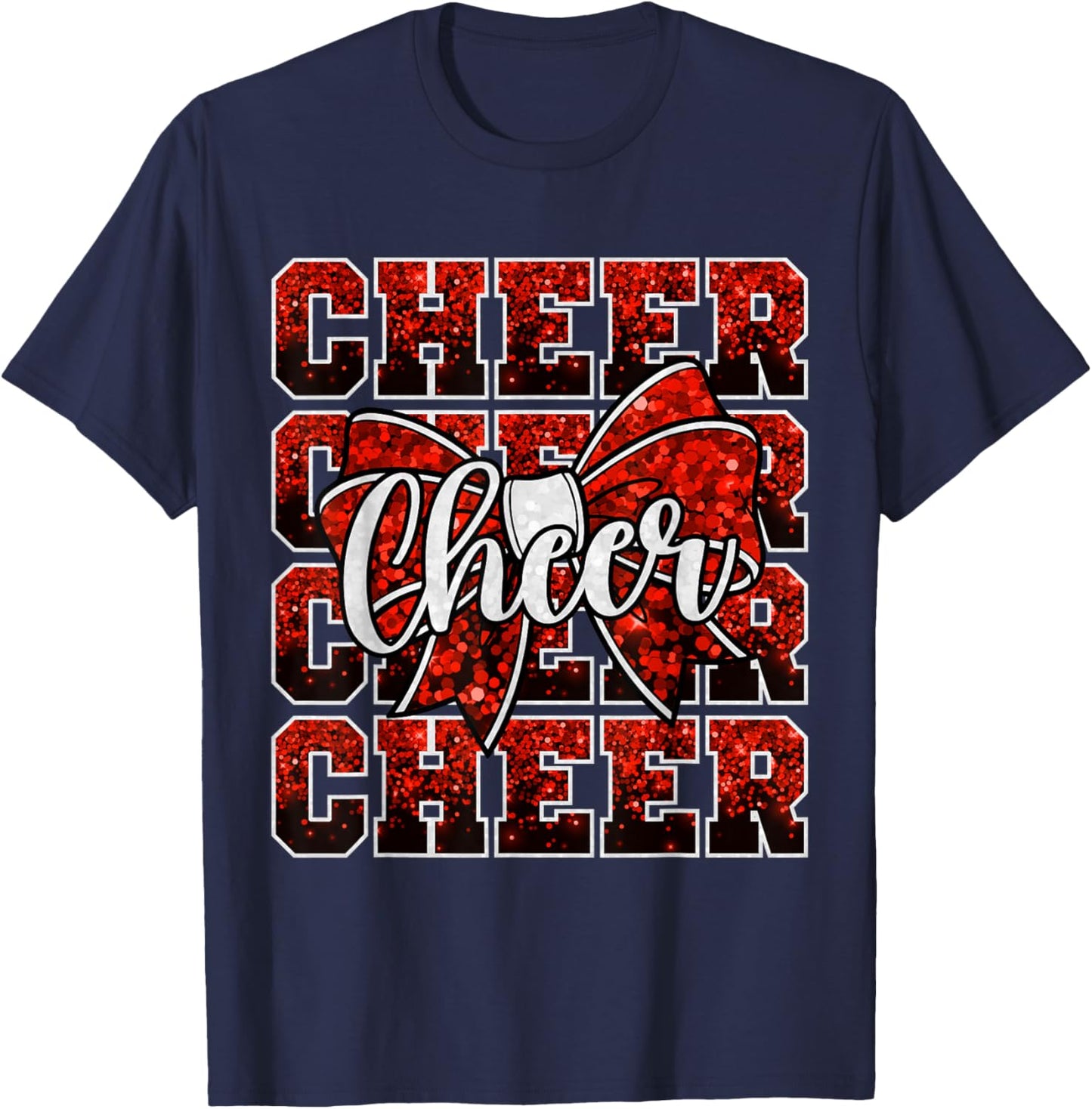 Coquette Cheer Bow Red Cheerleader Funny Sport Cheerleading T-Shirt - T-Shirt | Navy