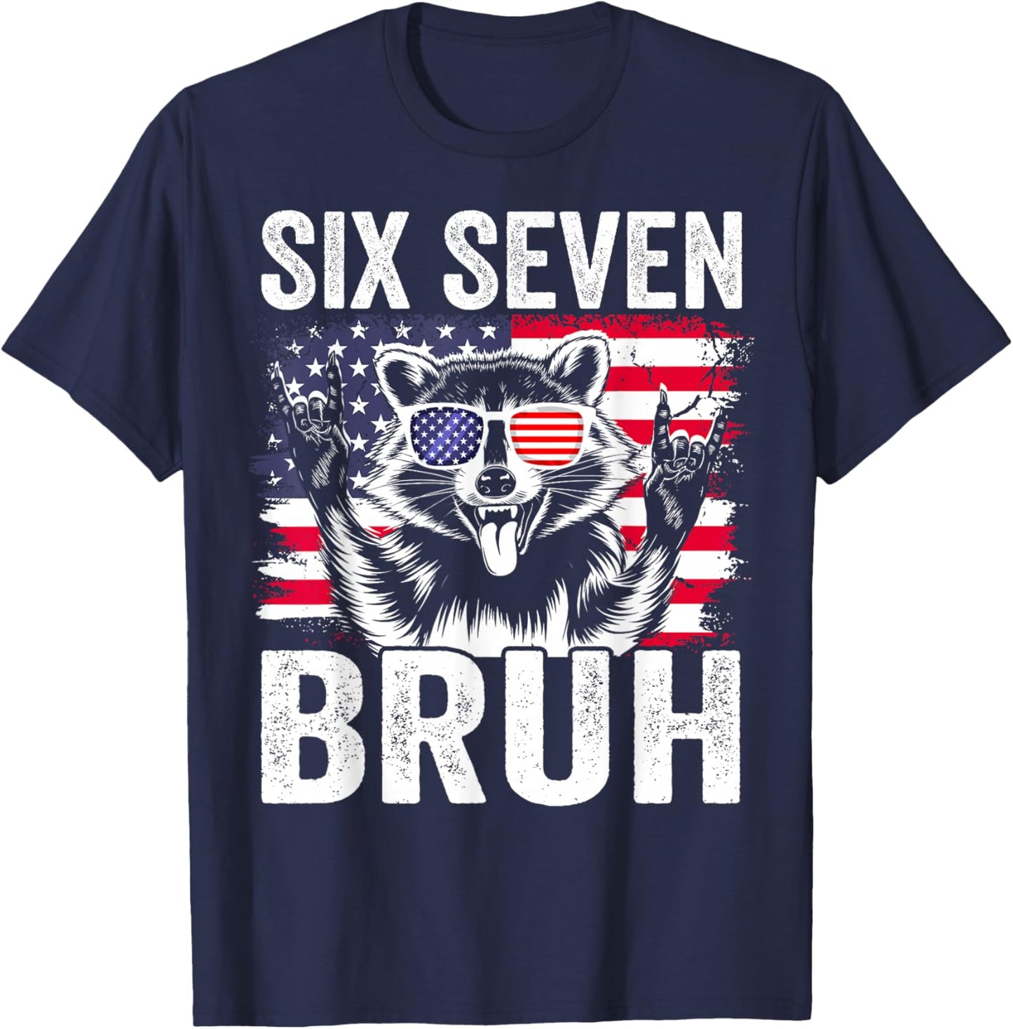4th of July Boys Outfit American Patriotic 67 Six Seven Bruh T-Shirt - T-Shirt | Navy