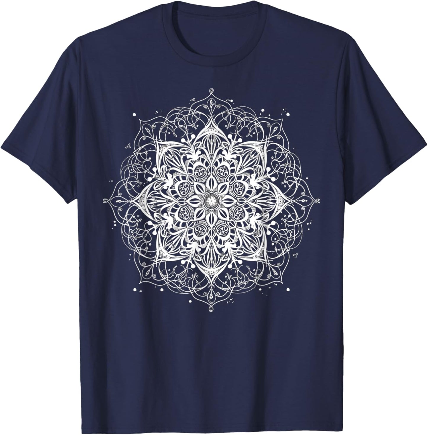 Mandala Black and White Abstract Design T-Shirt - T-Shirt | Navy