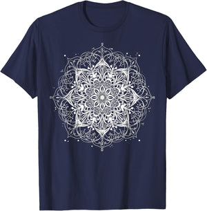 Mandala Black and White Abstract Design T-Shirt - T-Shirt | Navy