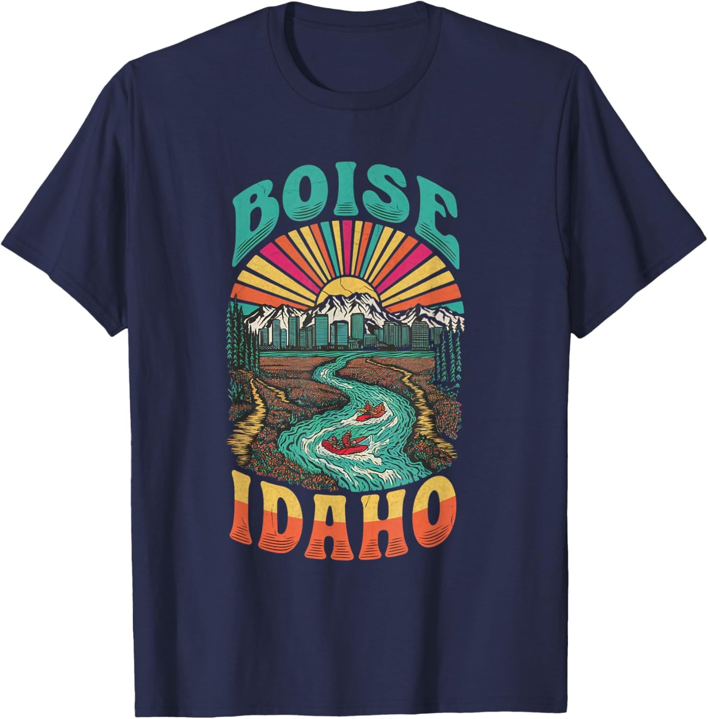 Retro Boise Idaho Sunset Skyline Vintage T-Shirt - T-Shirt | Navy
