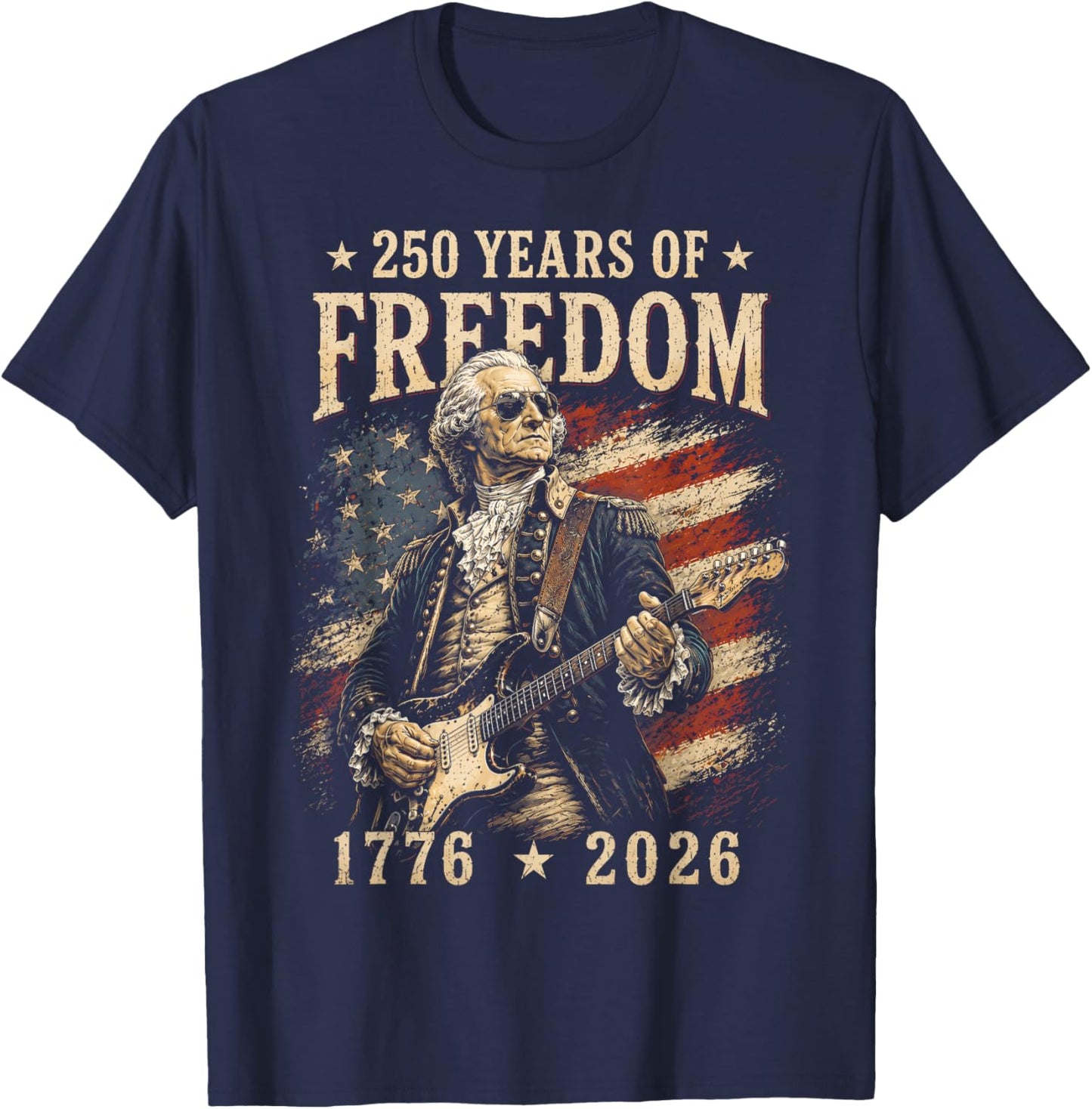 George Washington Playing Guitar 4th July 250th Anniversary T-Shirt - T-Shirt | Navy