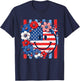4th of July USA Smile Face Floral Patriotic Women Girl T-Shirt - T-Shirt | Navy