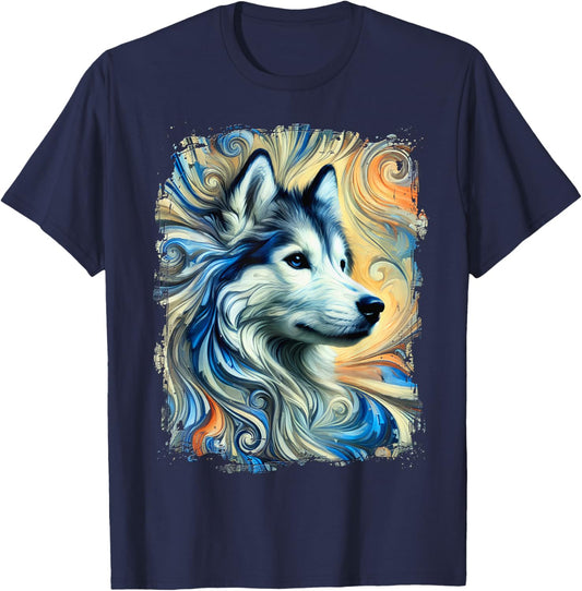 Cute Husky Colourful Artwork T-Shirt - T-Shirt | Navy