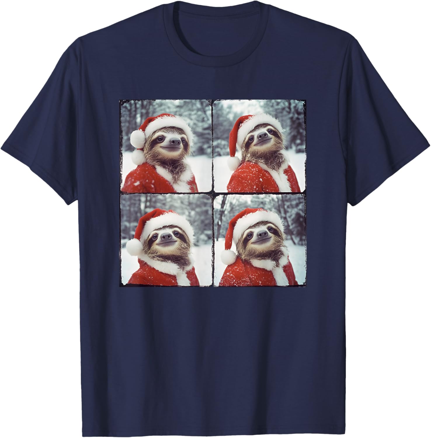 Sloth Santa Hat Funny Sloth Christmas T-Shirt - T-Shirt | Navy