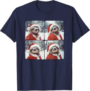 Sloth Santa Hat Funny Sloth Christmas T-Shirt - T-Shirt | Navy