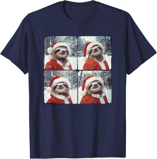 Sloth Santa Hat Funny Sloth Christmas T-Shirt - T-Shirt | Navy