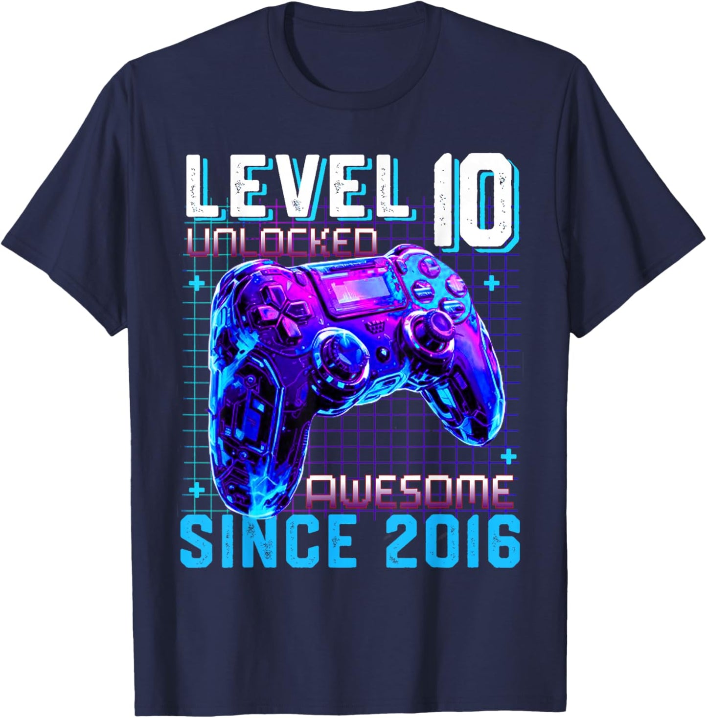 Level 10 Unlocked Awesome Since 2016 10th Birthday Gaming T-Shirt - T-Shirt | Navy