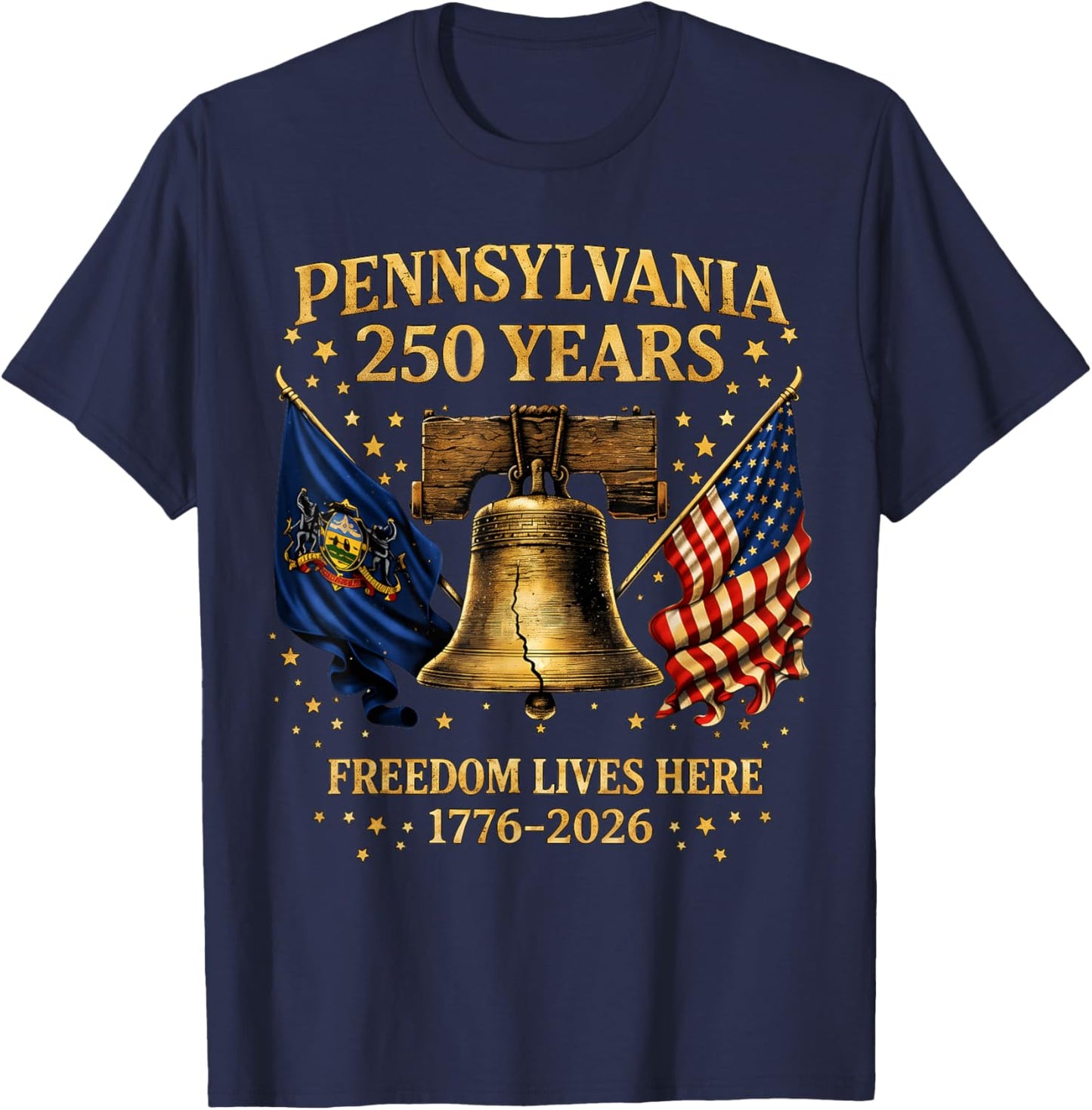 Pennsylvania 250 Years 1776 2026 Vintage Liberty Bell Design T-Shirt - T-Shirt | Navy