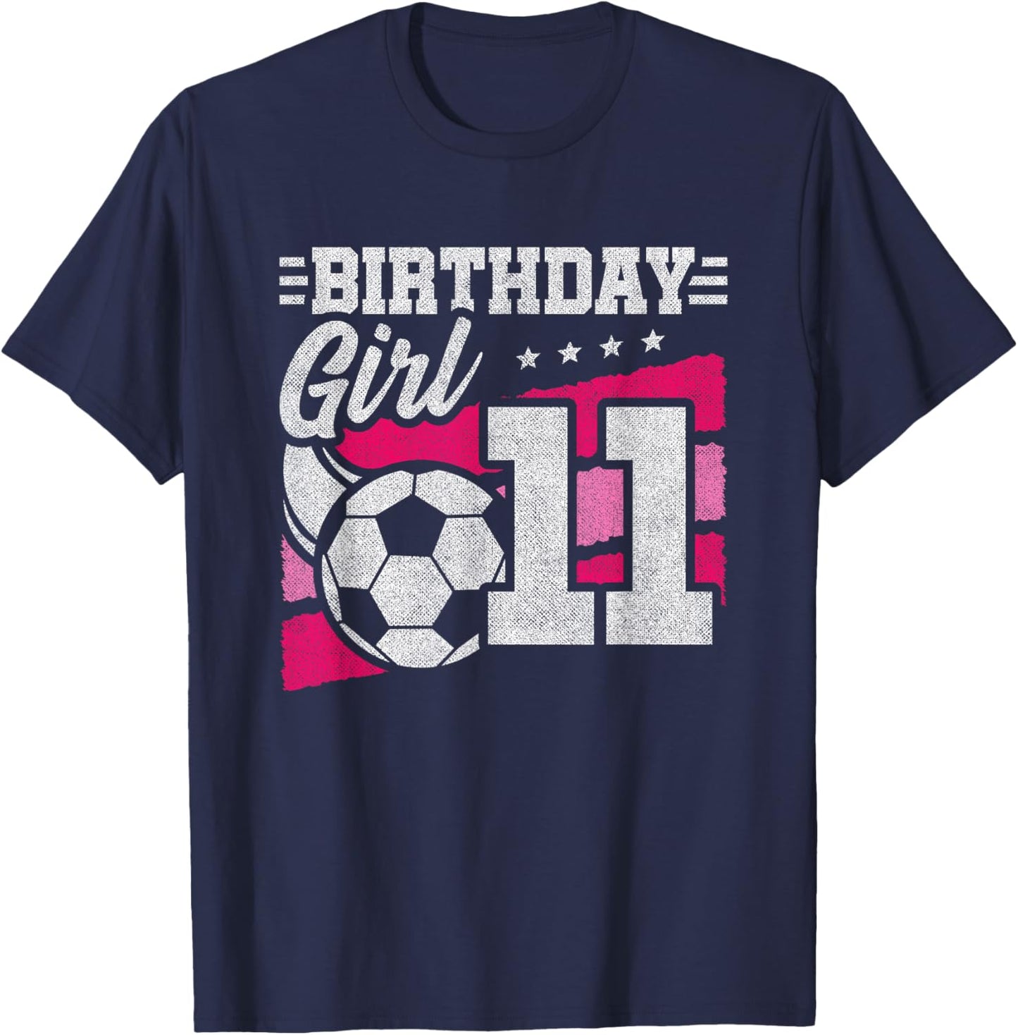 11 Year Old Soccer Birthday - Girls 11th Birthday Soccer T-Shirt - T-Shirt | Navy