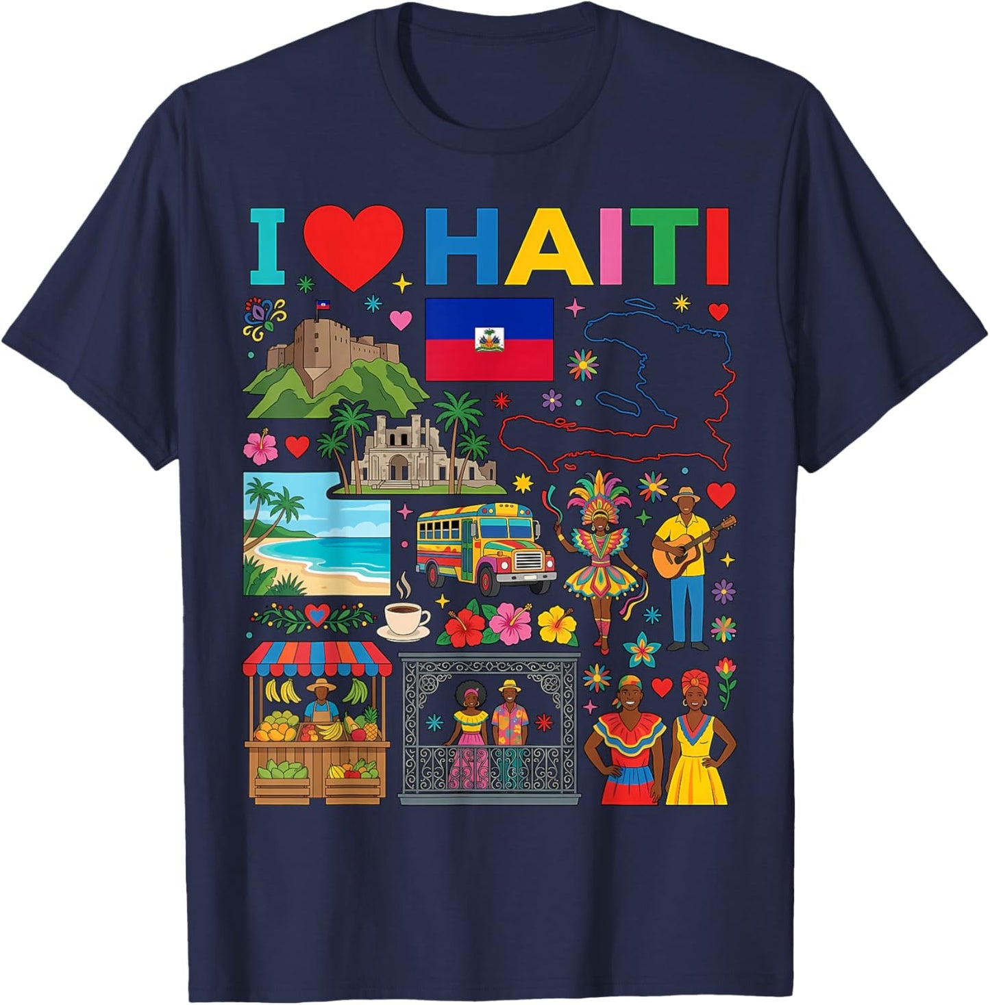 I Love Haiti Haitian T-Shirt - T-Shirt | Navy