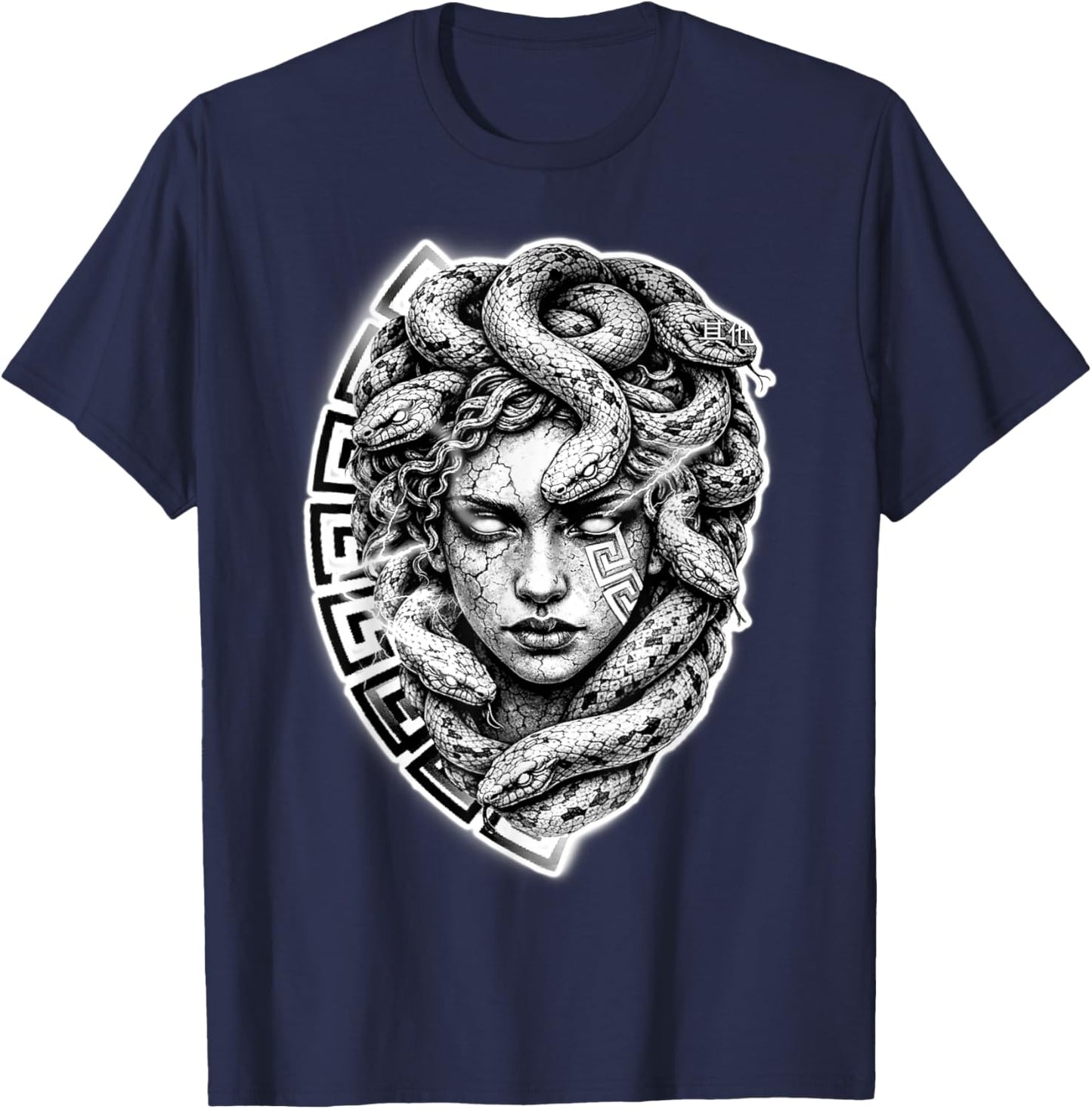 Medusa Stone Goddess Snake Serpent Meandros Design T-Shirt - T-Shirt | Navy