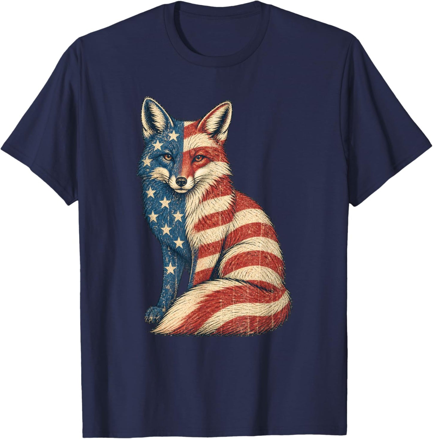 American Flag Fox 4th of July T-Shirt - T-Shirt | Navy