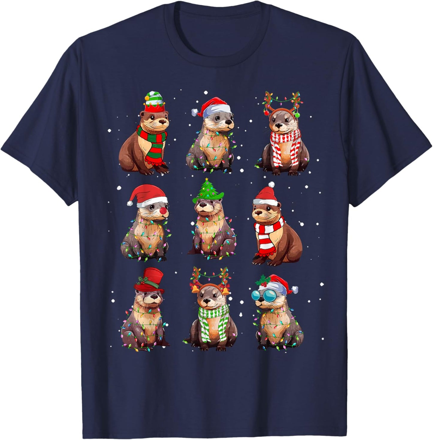Otters Christmas Lights Decoration Funny Sea Otter Xmas Gift T-Shirt - T-Shirt | Navy