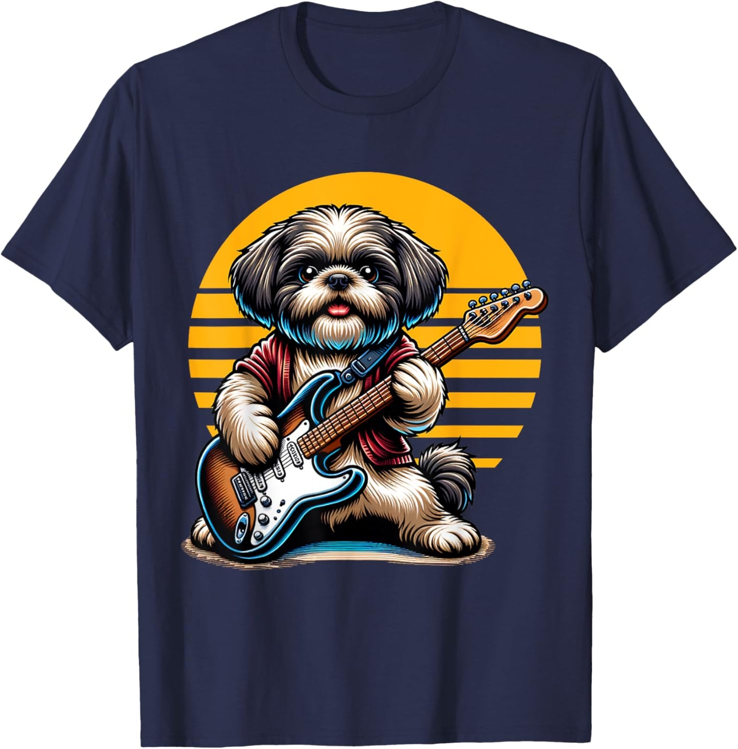 Funny Shih Tzu dog playing Electric Guitar. Shih Tzu Lover Women Kids T-Shirt - T-Shirt | Navy