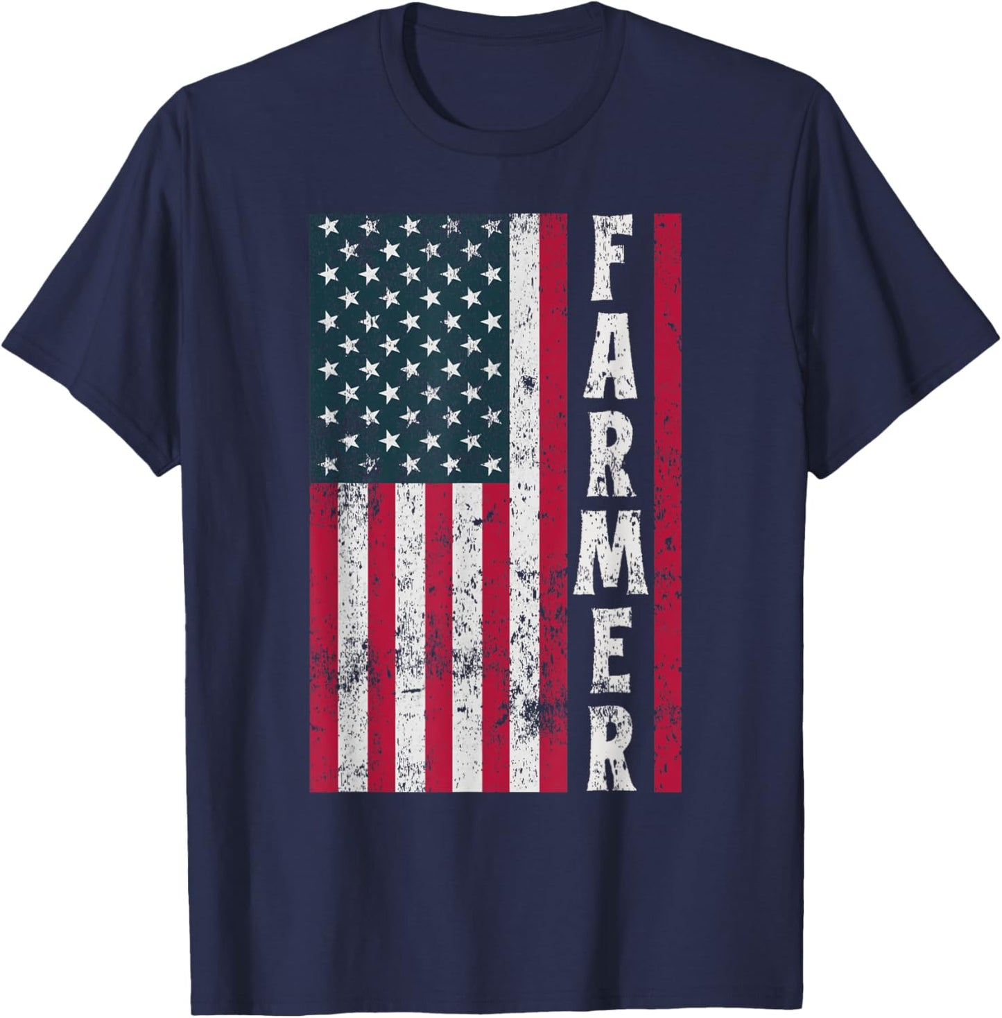 Farmer Farming American Flag USA Farm Patriotic T-Shirt - T-Shirt | Navy