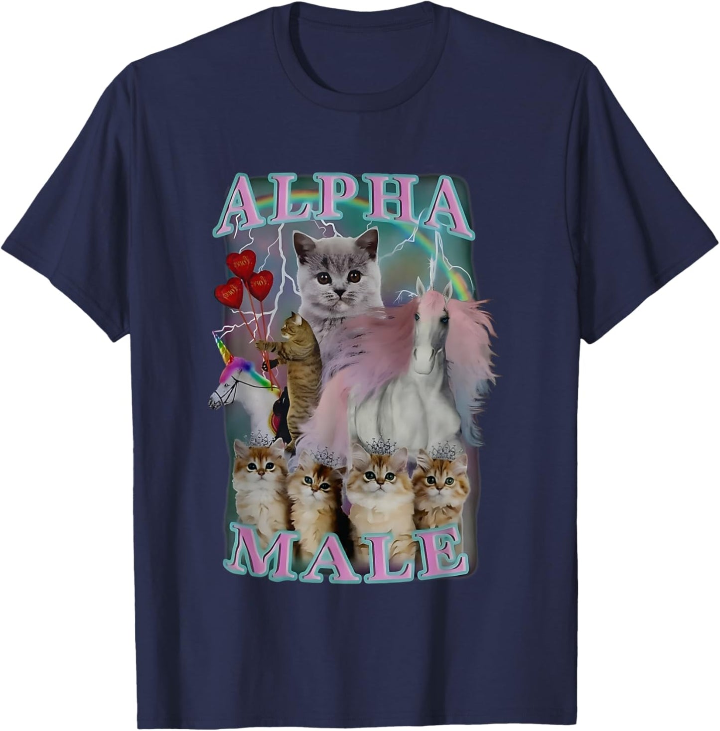 Alpha Male Meme Cat And Unicorn Funny Women T-Shirt - T-Shirt | Navy