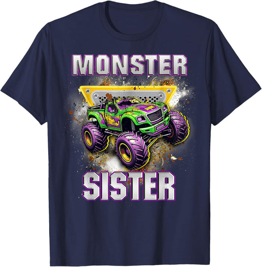 Monster Truck Sister Monster Truck Are My Jam Truck Lovers T-Shirt - T-Shirt | Navy
