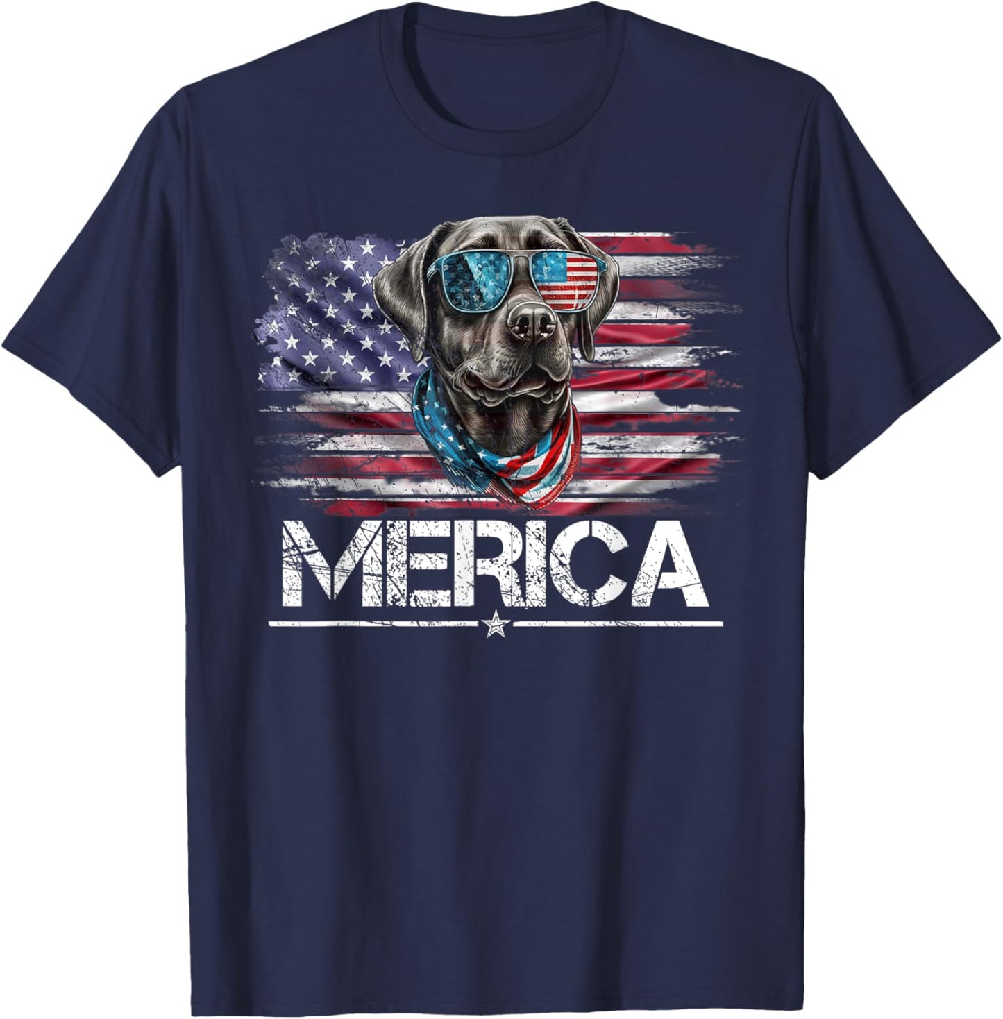 Vintage Labrador Dog, Merica Lab Dog USA Flag Funny T-Shirt - T-Shirt | Navy
