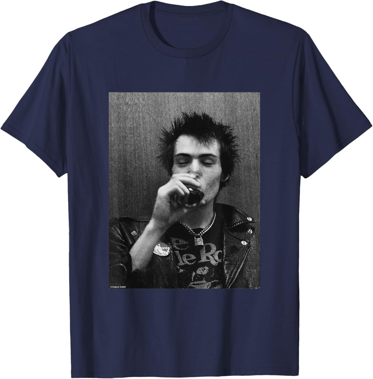 Sex Pistols Bass Player Sid Vicious by Virginia Turbett T-Shirt - T-Shirt | Navy