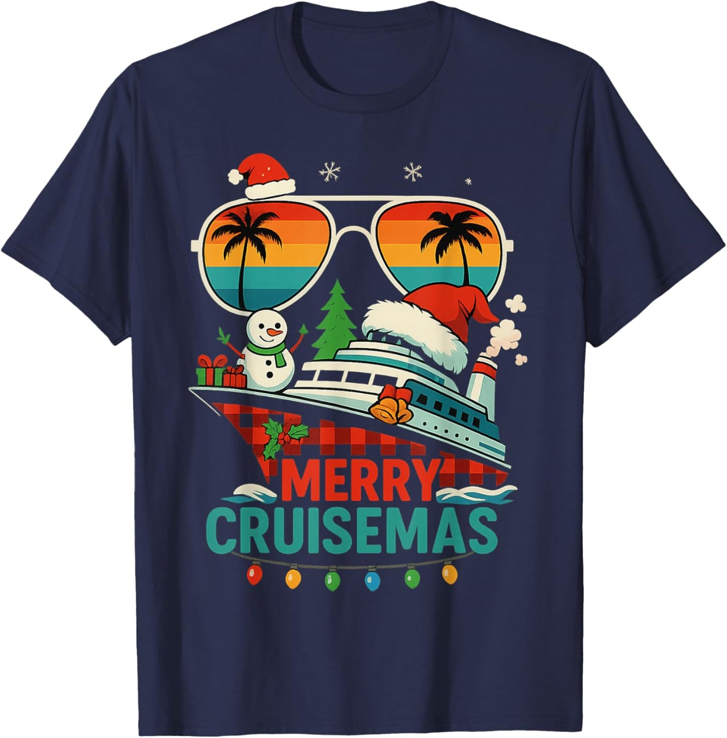 Merry Cruisemas 2025 Christmas Santa Snowman Funny Cruise T-Shirt - T-Shirt | Navy