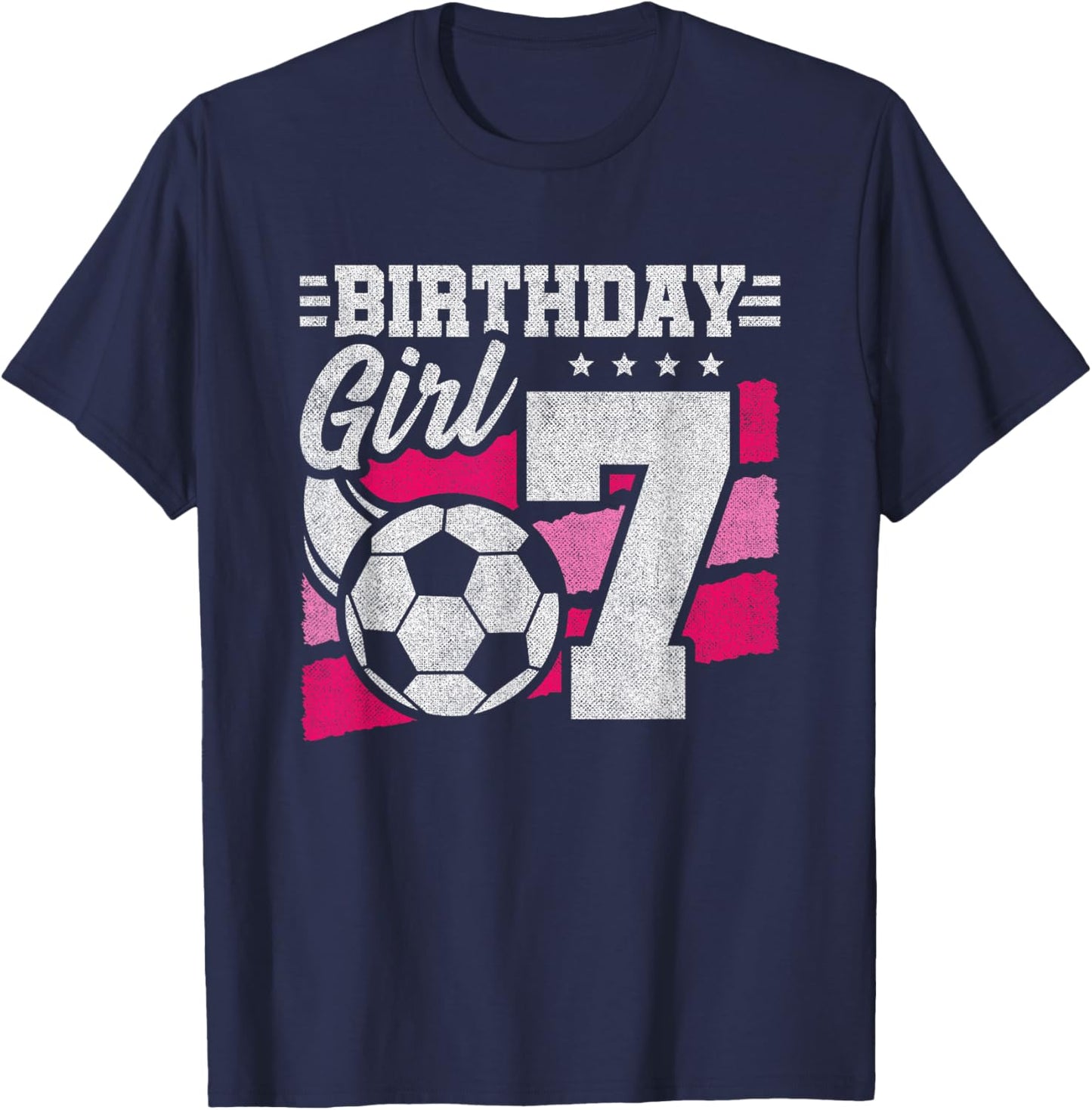 7 Year Old Soccer Birthday - Girls 7th Birthday Soccer T-Shirt - T-Shirt | Navy