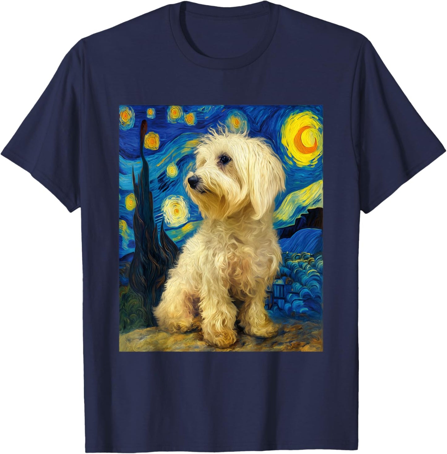 Havanese Dog Havanezer Puppy Van Gogh Starry Night Graphic T-Shirt - T-Shirt | Navy