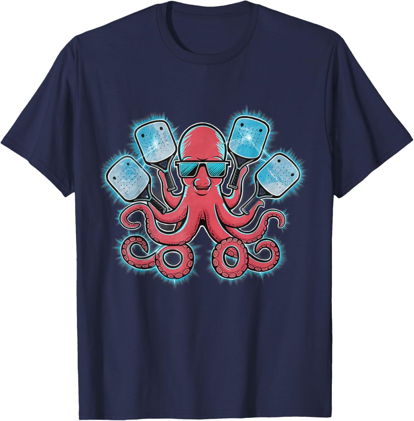 Octopus Holding a Pickleball Paddle T-Shirt - T-Shirt | Navy