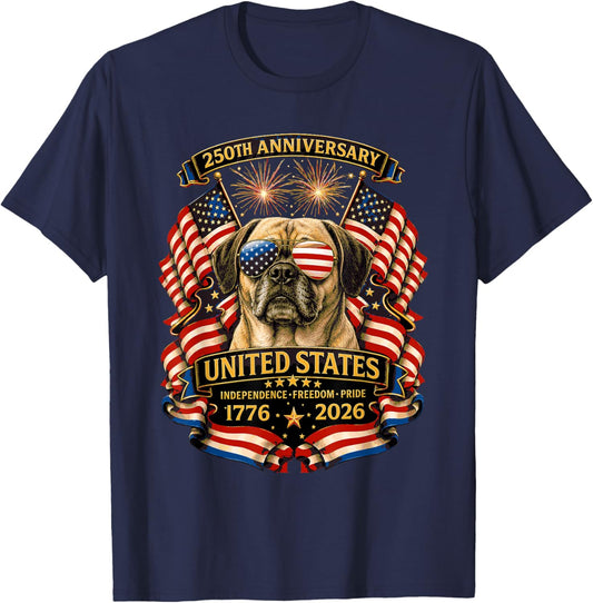Puggle Dog USA Independence 1776 2026 Patriotic T-Shirt - T-Shirt | Navy
