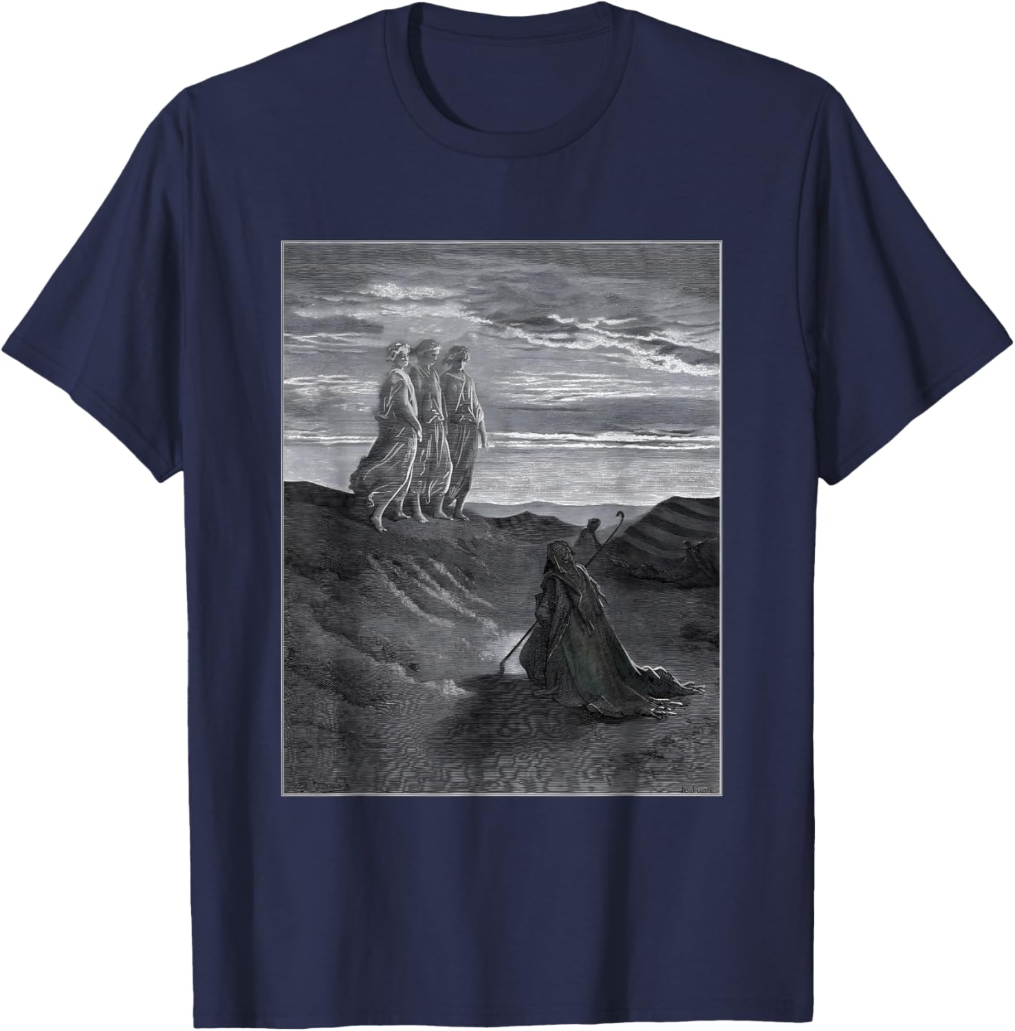 Abraham, God and Two Angels by Gustave Dore (1852) T-Shirt - T-Shirt | Navy