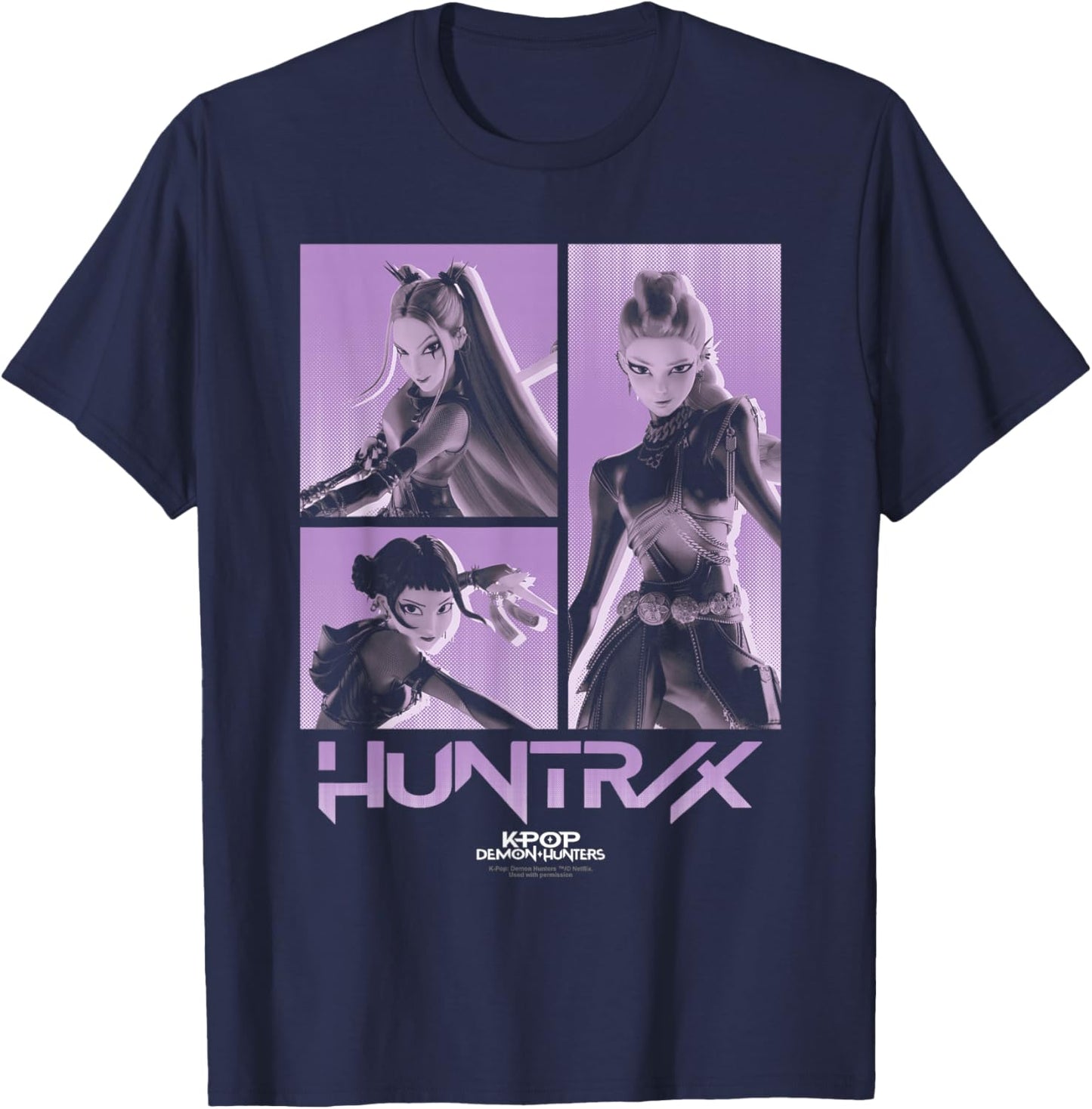 Kpop Demon Hunters Huntrix Grid Officially Licensed T-Shirt - T-Shirt | Navy