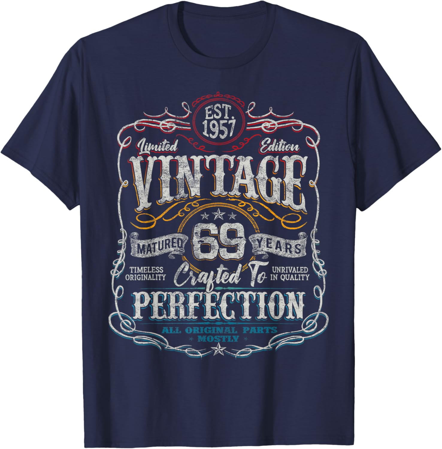 Vintage 1957 Limited Edition Shirt 69 Year Old 69th Birthday T-Shirt - T-Shirt | Navy