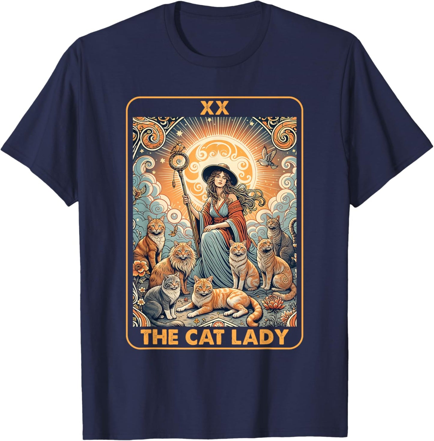 The Cat Lady Tarot Card Shirt Women Pet Kitten Cat Mom Mama T-Shirt - T-Shirt | Navy