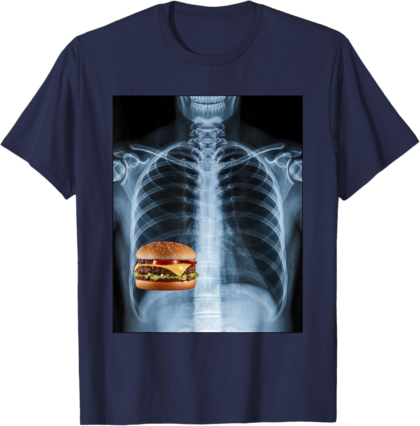 Rib Cage X-Ray Cheeseburger Funny Food Humor Anatomy T-Shirt - T-Shirt | Navy