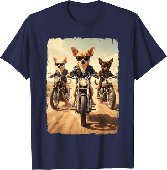 Funny Chihuahua Motorcycle Meme Dog Lover T-Shirt - T-Shirt | Navy