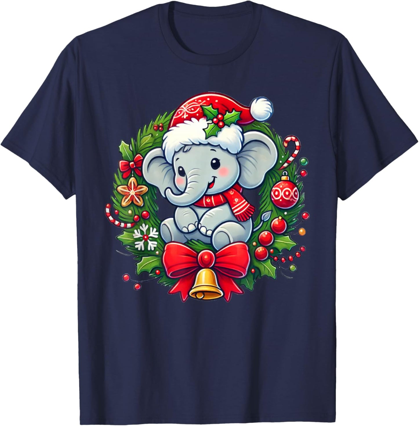 Elephant Santa Hat Christmas Xmas T-Shirt - T-Shirt | Navy