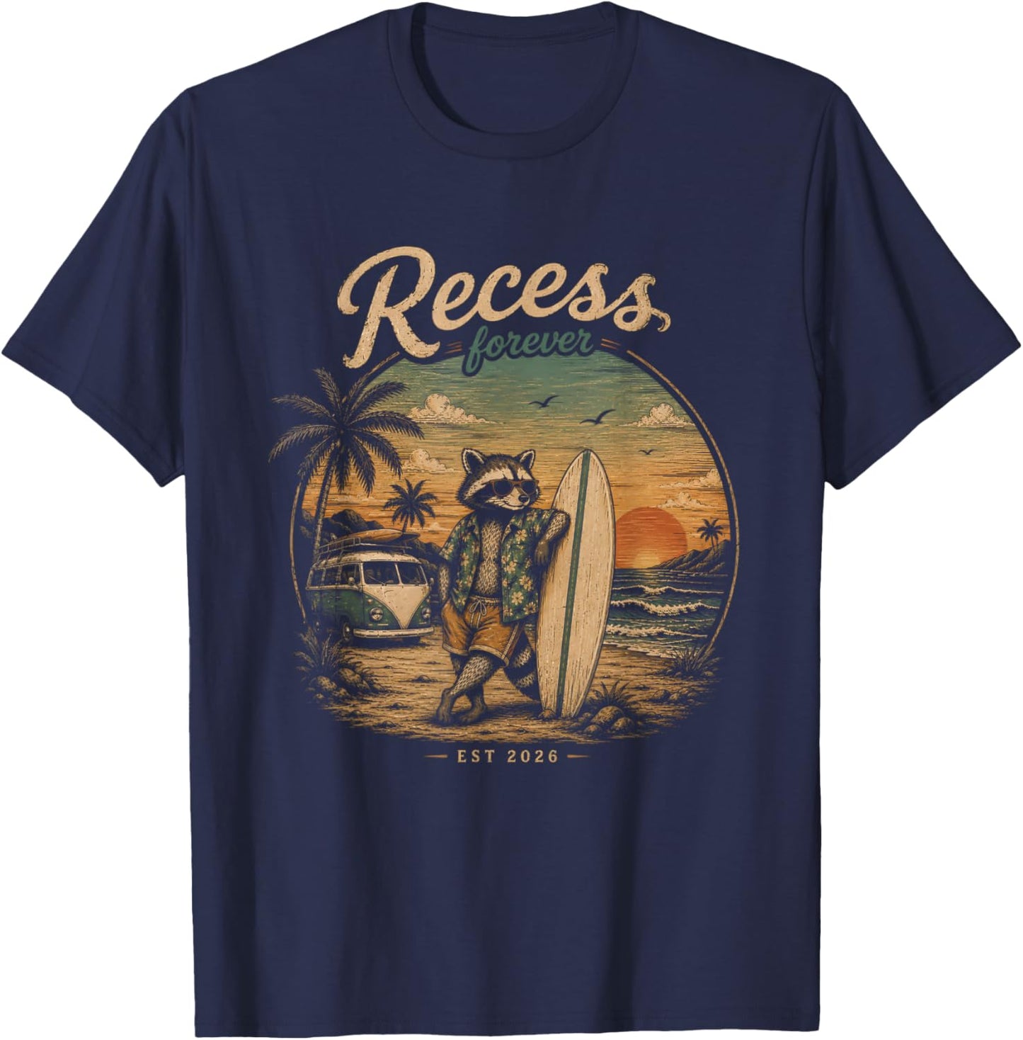 Recess Forever Est 2026 Raccoon Teacher Retirement T-Shirt - T-Shirt | Navy