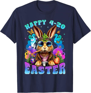 Happy 420 Easter Funny Smoking Easter Bunny Men Women T-Shirt - T-Shirt | Navy