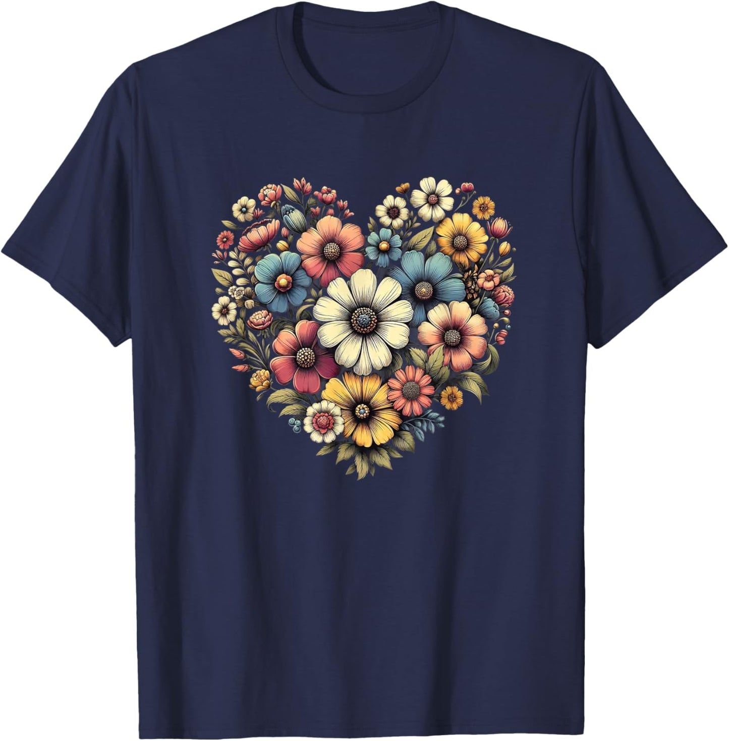 Flowers Love Beautiful Colorful Botanical Floral Art Garden T-Shirt - T-Shirt | Navy
