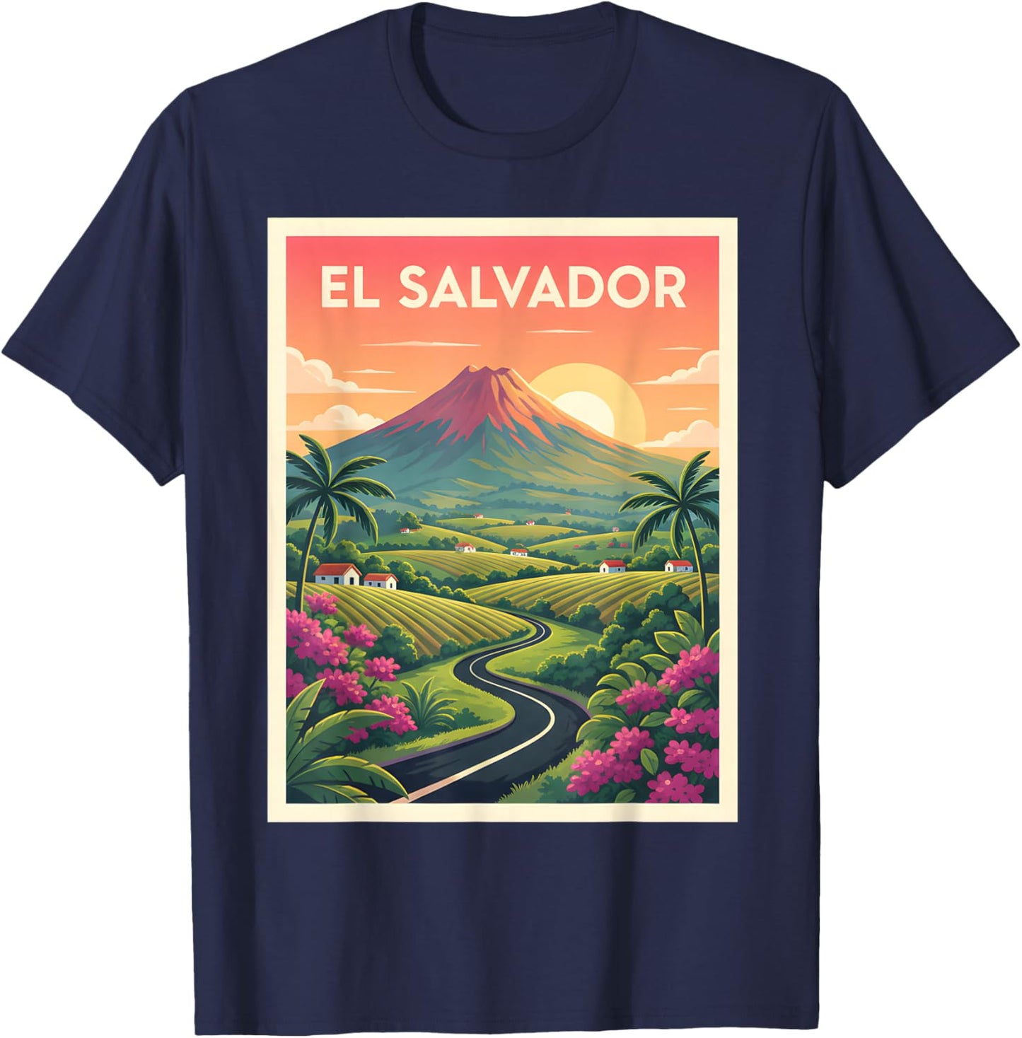 El Salvador Vintage Travel Poster Volcano Road T-Shirt - T-Shirt | Navy