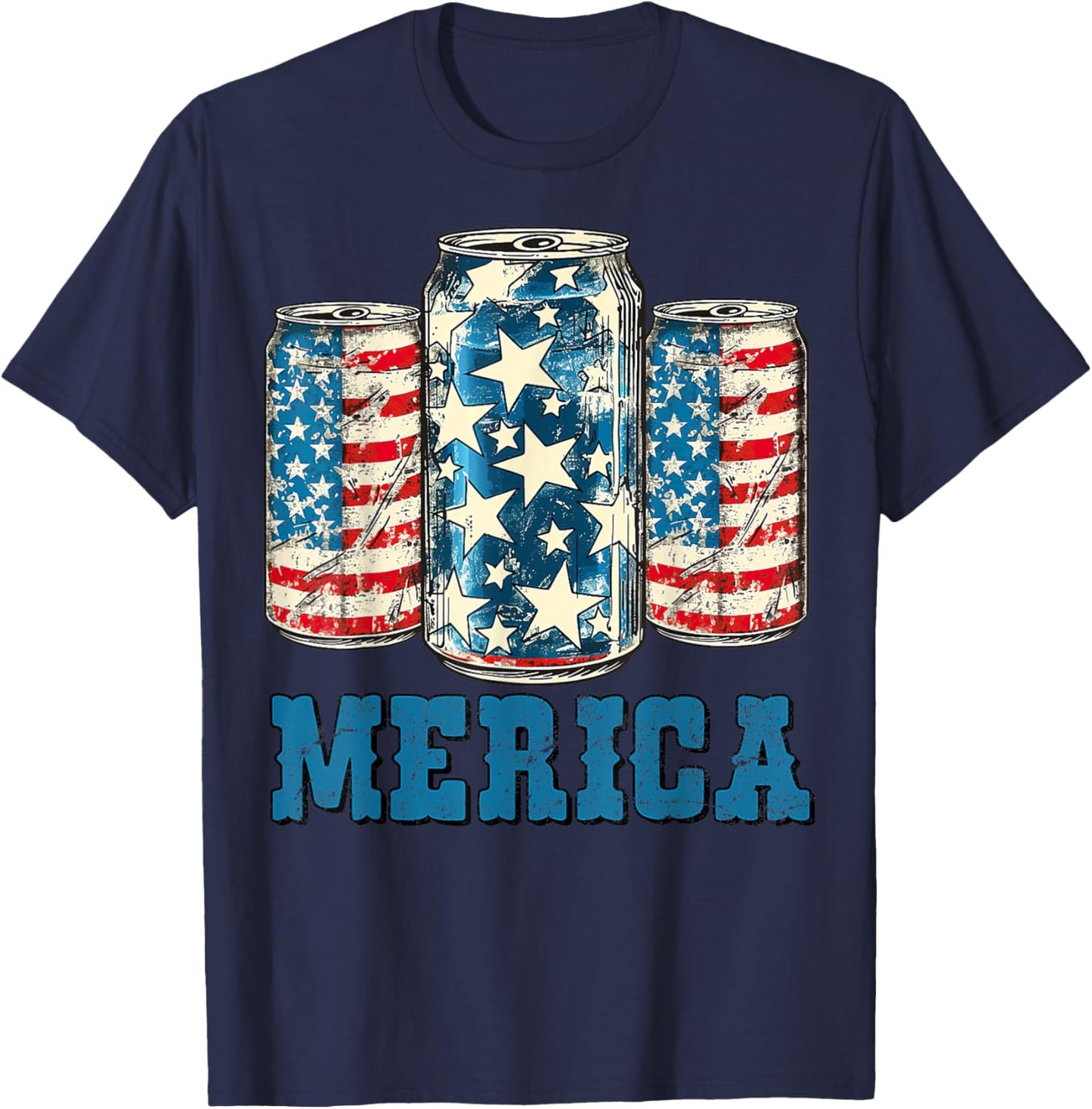 Beer American Flag Funny 4th Of July Merica USA Drinking Men T-Shirt - T-Shirt | Navy