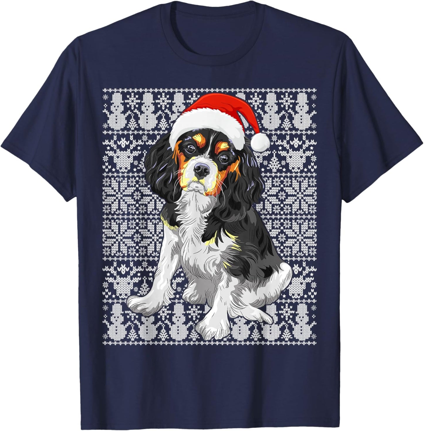 Cavalier King Charles Spaniel Dog Santa Hat Ugly Christmas T-Shirt - T-Shirt | Navy
