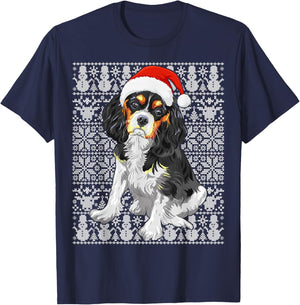 Cavalier King Charles Spaniel Dog Santa Hat Ugly Christmas T-Shirt - T-Shirt | Navy