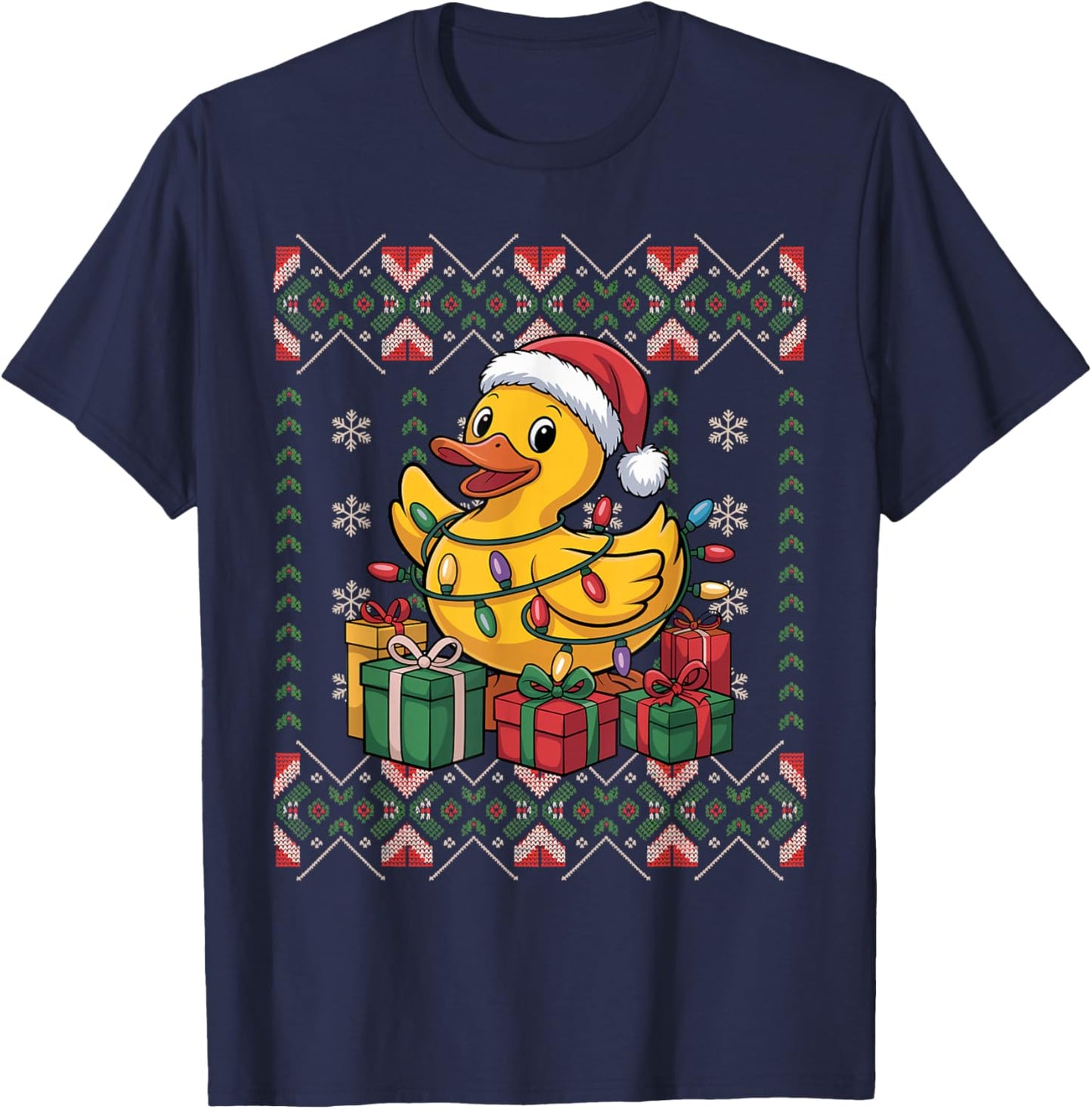 Santa Rubber Duck Christmas Ugly Sweater Funny Holiday T-Shirt - T-Shirt | Navy